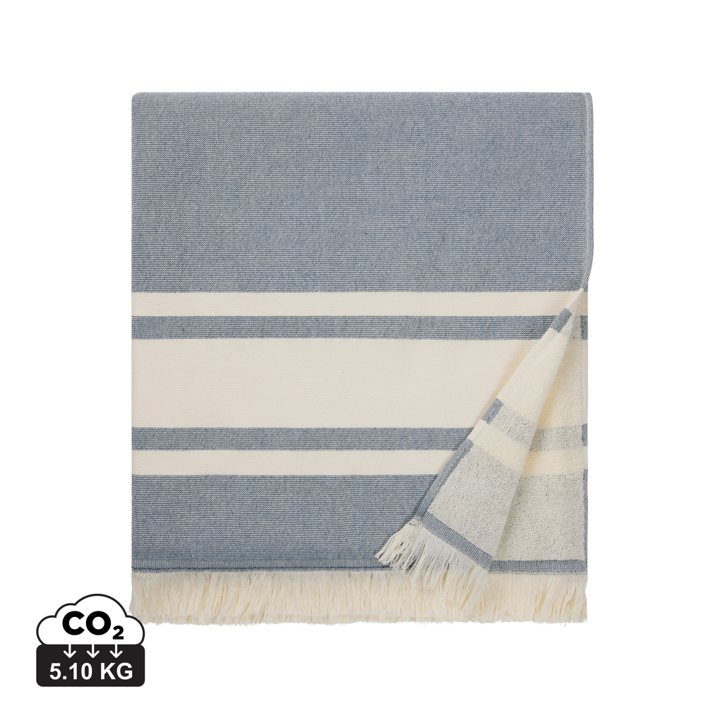Serviette éponge promotionnelle 180x80cm Tolo VINGA bleu marine et beige